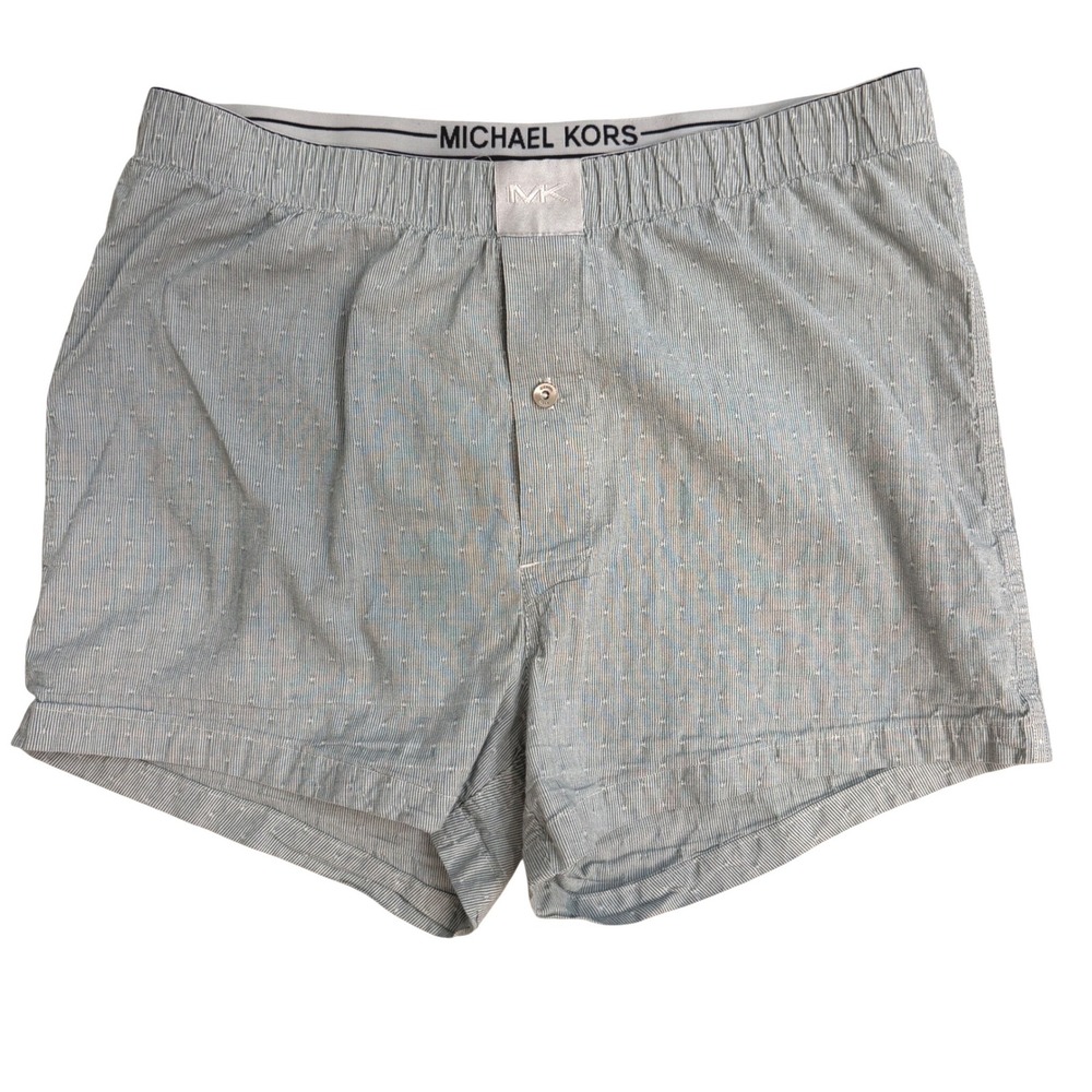 Michael Kors Mens Blue Pinstripe Dotted Woven Boxer Shorts Medium RN 111818